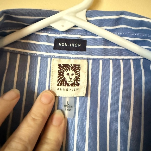 Anne Klein Blue and White Pinstripe Dress Shirt - Picture 3 of 5